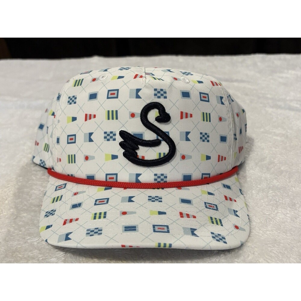 Swannies Golf Skipper Snapback Hat White Nautical Flags Rope Cap NWT OS